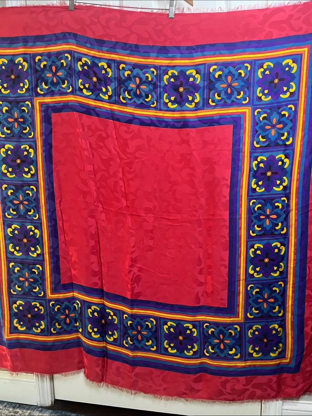 Rare- Dior Vintage geo print Large silk  Scarf mixed media stripe border